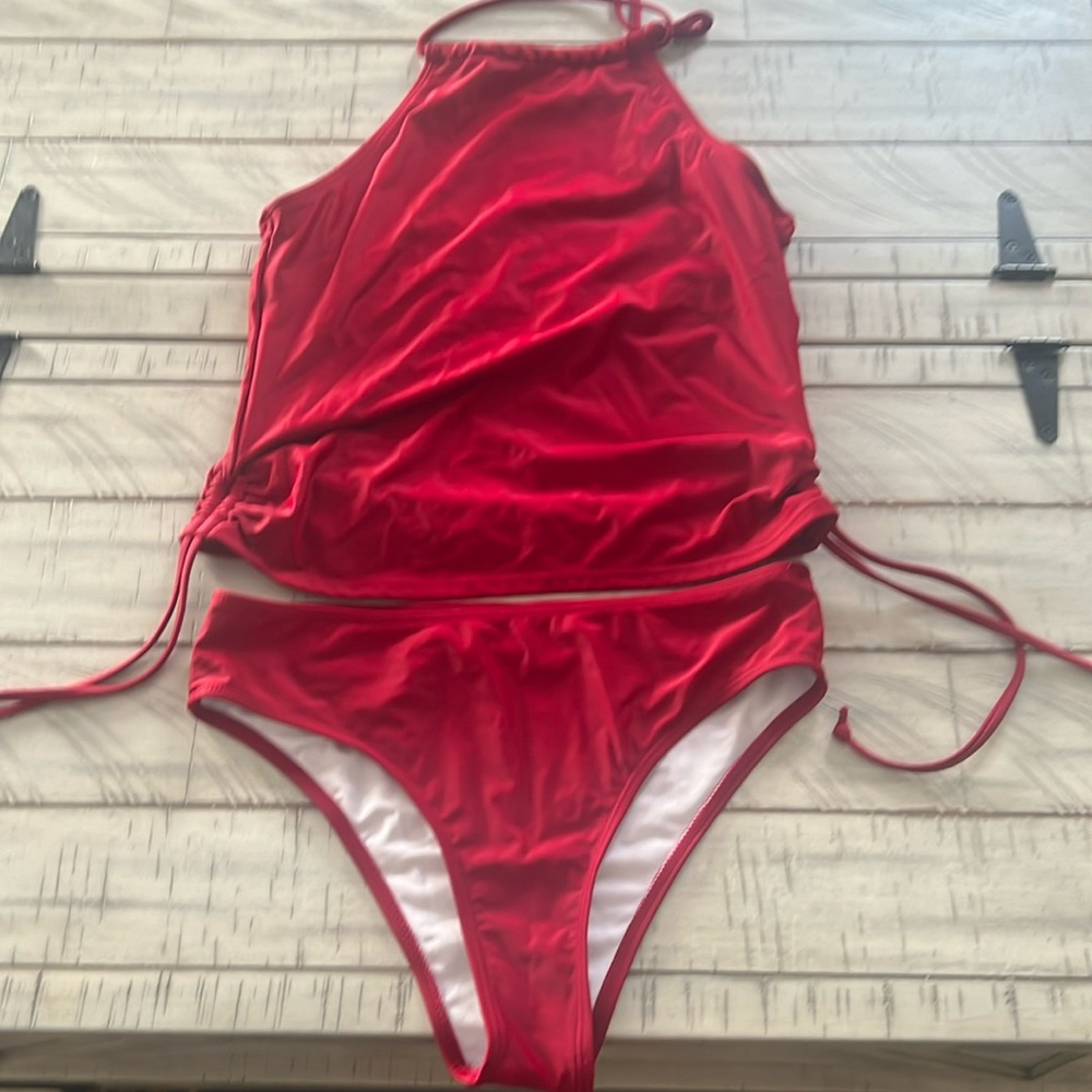 Women's Red High-Neck Two-Piece Bikini Set